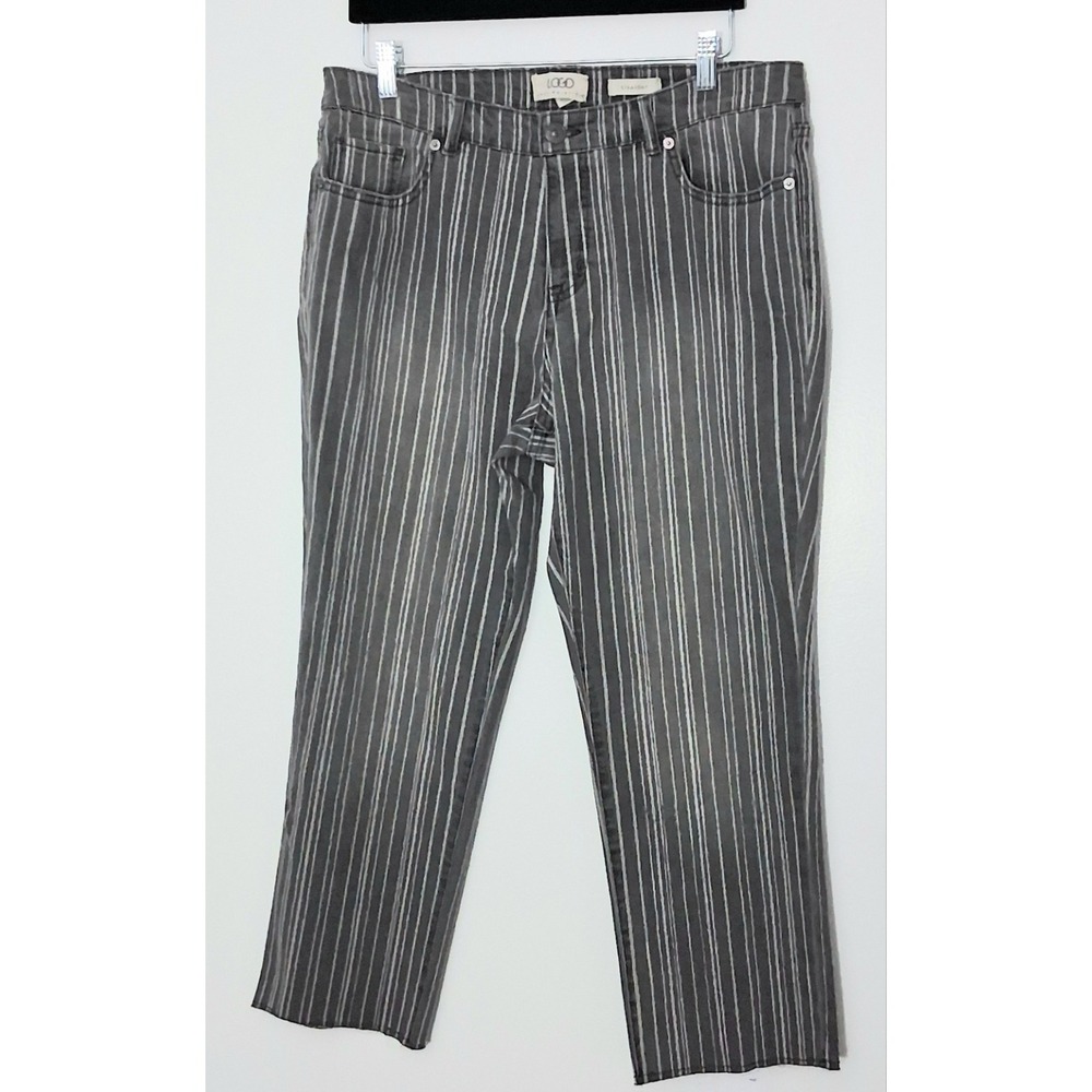 LOGO by Lori Goldstein Jeans Women's Size 12P Petite Straight Leg Gray Stripe
